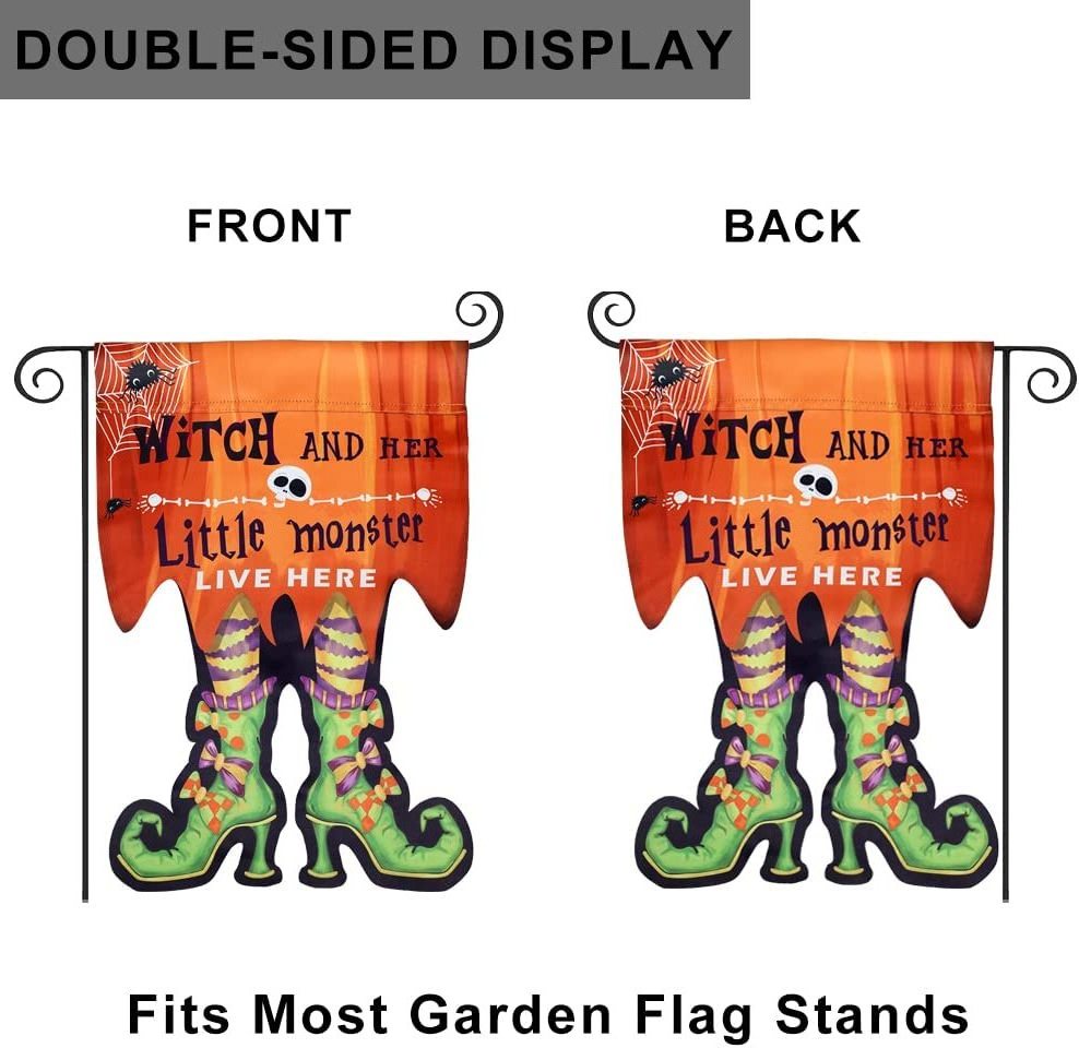 Double Sided Vertical 12x18 Inch 3D Witch Feet Halloween Burlap Garden Flags For Holiday Outdoor Decoration