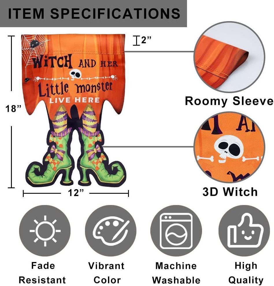 Double Sided Vertical 12x18 Inch 3D Witch Feet Halloween Burlap Garden Flags For Holiday Outdoor Decoration