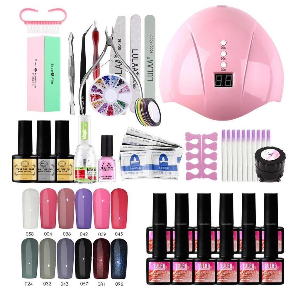 Gel Nail Polish Starter Kit 48 Colors 19 Pcs With 36W LED UV Nail Lamp Nail Lacquer Varnish Gel Polish with Full Manicure Tools