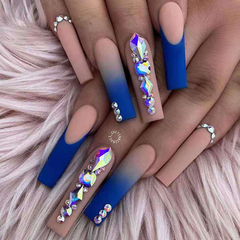 24pcs/set With Sticker Rainbow Ballerina Full Cover Press On Nail Art Tips Artificial Long Coffin Designed Press On Nails