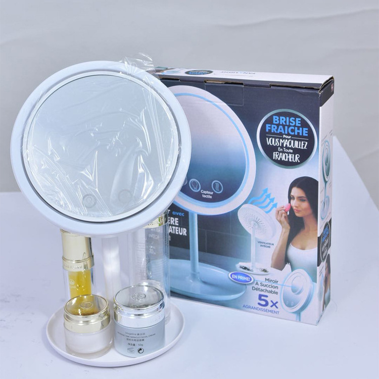 LED Makeup Mirror with Fans Portable Lighted Desktop Mirror USB Rechargeable Magnify Cosmetic Mirror LED Lights with Fans