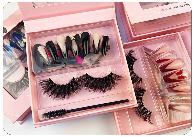 Butterfly Colorful False Eyelashes Fluffy Faux Mink Lashes Festival Styles Dramatic 3D Eyelashes n 24pcs Nails Party All in1 Kit