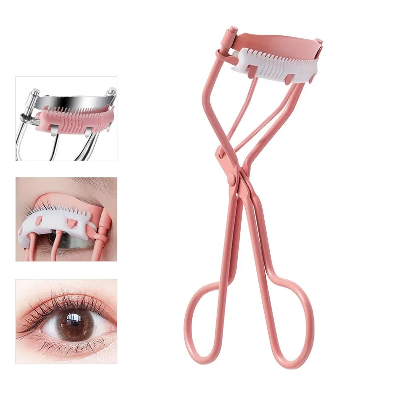 Double Ring Eyelash Curler with Comb Pink 2 Pads Silver Black Portable Non Heated Eyelash Curler with Comb