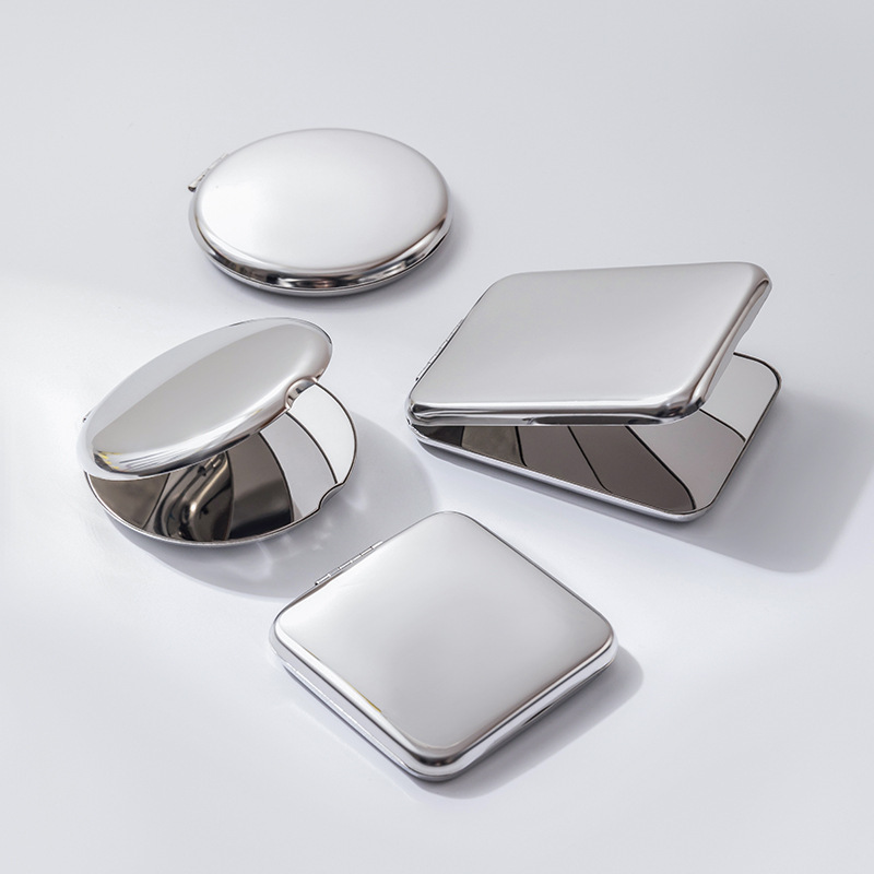 CLASSIC Double Sides Stainless Steel Unbreakable Portable Folding Mini Cosmetic Custom Logo Makeup Travel small Pocket Mirror