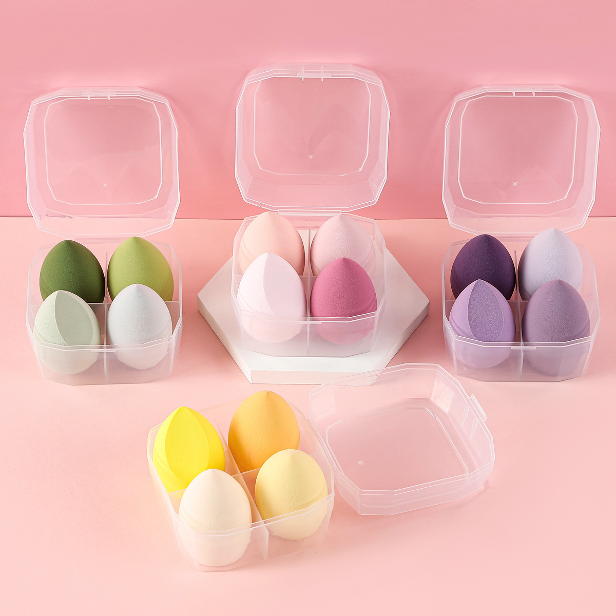 4pcs/8pcs Vegan Cosmetic Puff Makeup Sponge with Storage Box Foundation Powder Sponge Beauty Tools with Hygienic Storage Box