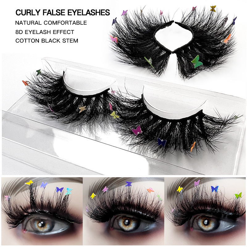 Butterfly Colorful False Eyelashes Fluffy Faux Mink Lashes Festival Styles Dramatic 3D Eyelashes n 24pcs Nails Party All in1 Kit