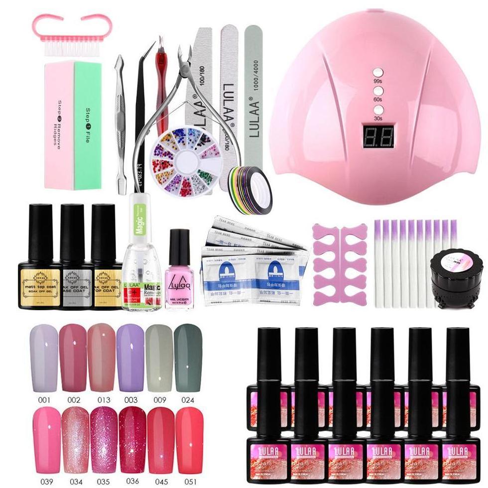 Gel Nail Polish Starter Kit 48 Colors 19 Pcs With 36W LED UV Nail Lamp Nail Lacquer Varnish Gel Polish with Full Manicure Tools