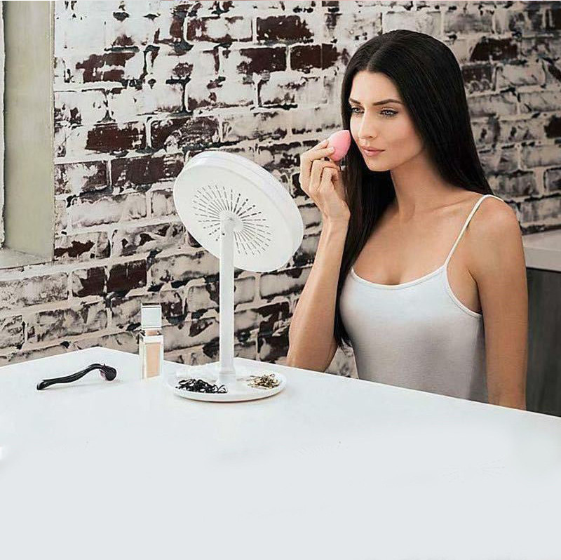 LED Makeup Mirror with Fans Portable Lighted Desktop Mirror USB Rechargeable Magnify Cosmetic Mirror LED Lights with Fans