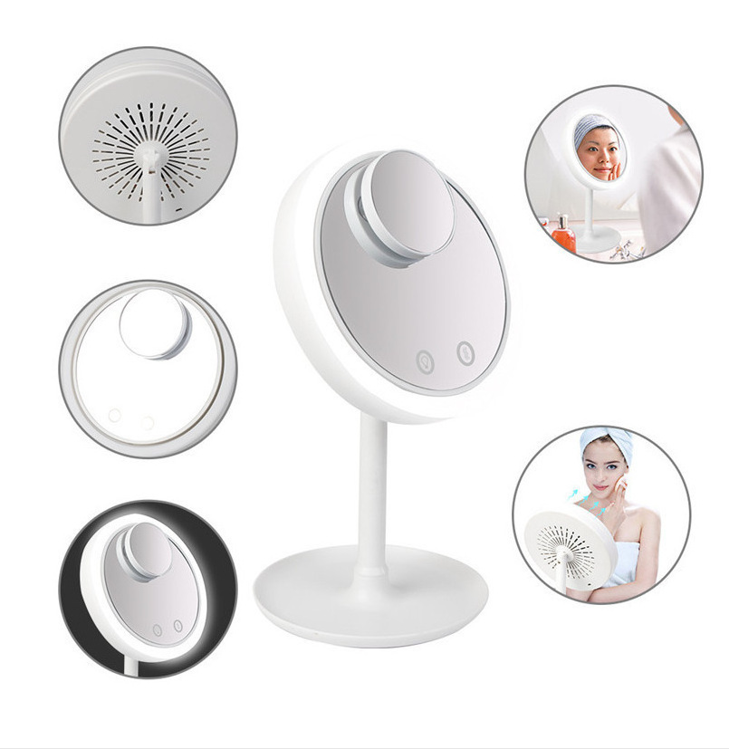 LED Makeup Mirror with Fans Portable Lighted Desktop Mirror USB Rechargeable Magnify Cosmetic Mirror LED Lights with Fans