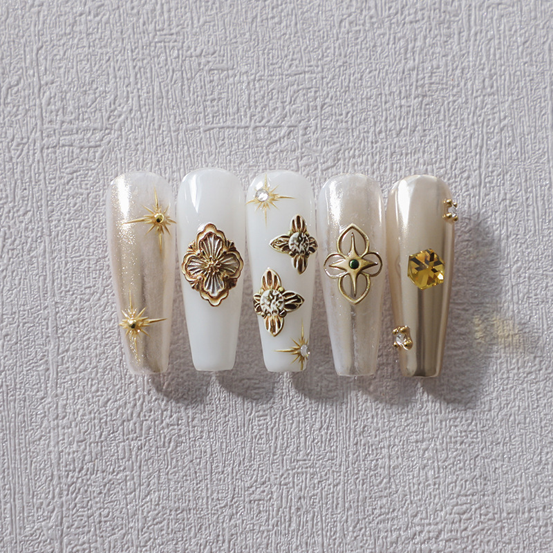 Japanese New Technique Metal Nail Art 5D 3D Flower Nail Sticker Professional Yellow Metal Shiny Nail Decals