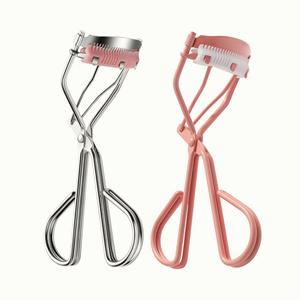 Double Ring Eyelash Curler with Comb Pink 2 Pads Silver Black Portable Non Heated Eyelash Curler with Comb