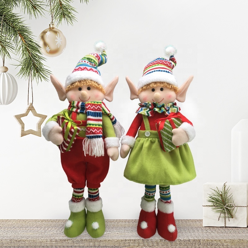 Christmas Elf Plush Doll Toy Stocking Kit Soft Miniature Figurines Bendable Decoration Gnome Girl Standing Sitting Stuffed House