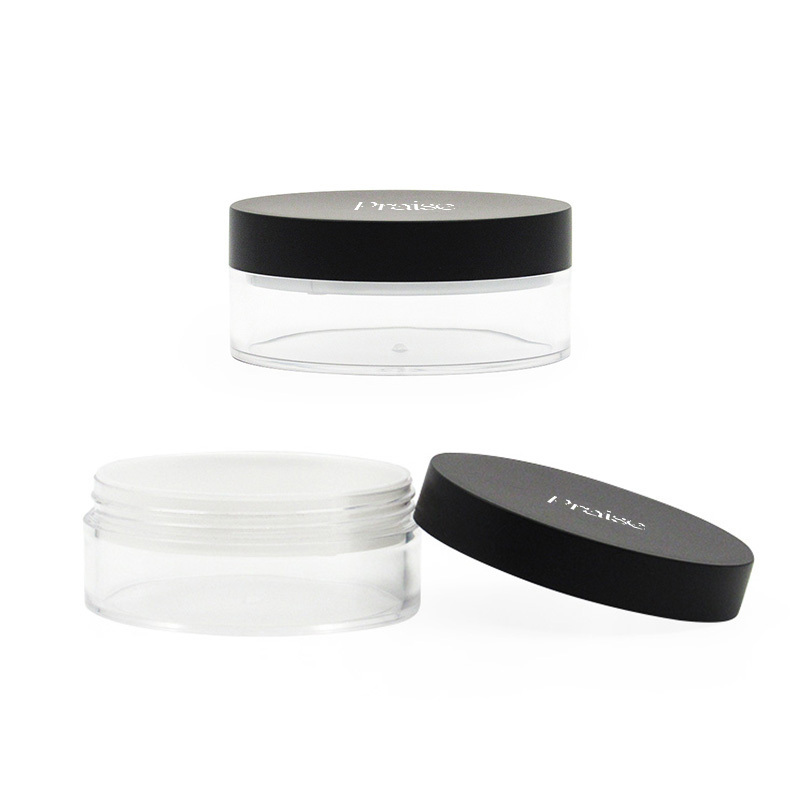 Free sample customized 20g/50g cosmetics loose powder case packaging, Stock round transparent plastic powder container sales