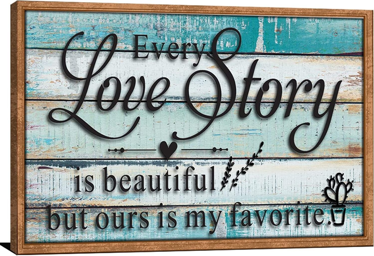 Teal Wall Art Bedroom Decor Love Story Signs Picture for Couples Wedding Rustic Farmhouse Sweet Quotes Saying Canvas Print