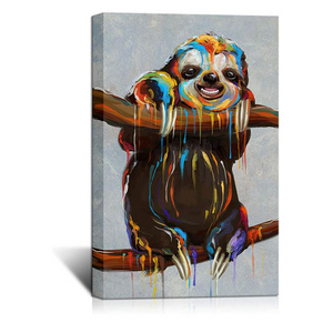 Cute Animal Canvas Wall Art a Colourful Sloth on the Branch Painting Print for Boys Bedroom Kids Gift Modern Home Art for Nurser