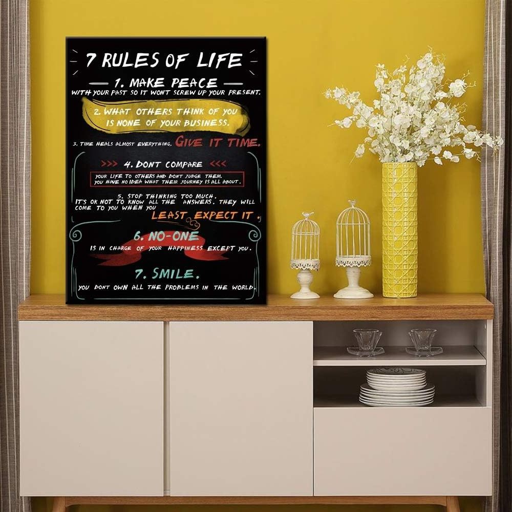 Inspirational Wall Art 7 Rules Of Life Motivational Office Canvas Poster Prints Quotes Home Decor Black and White Art for