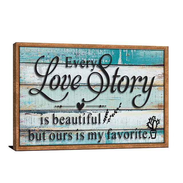 Teal Wall Art Bedroom Decor Love Story Signs Picture for Couples Wedding Rustic Farmhouse Sweet Quotes Saying Canvas Print