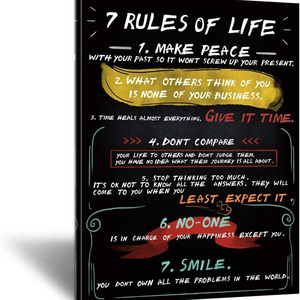 Inspirational Wall Art 7 Rules Of Life Motivational Office Canvas Poster Prints Quotes Home Decor Black and White Art for