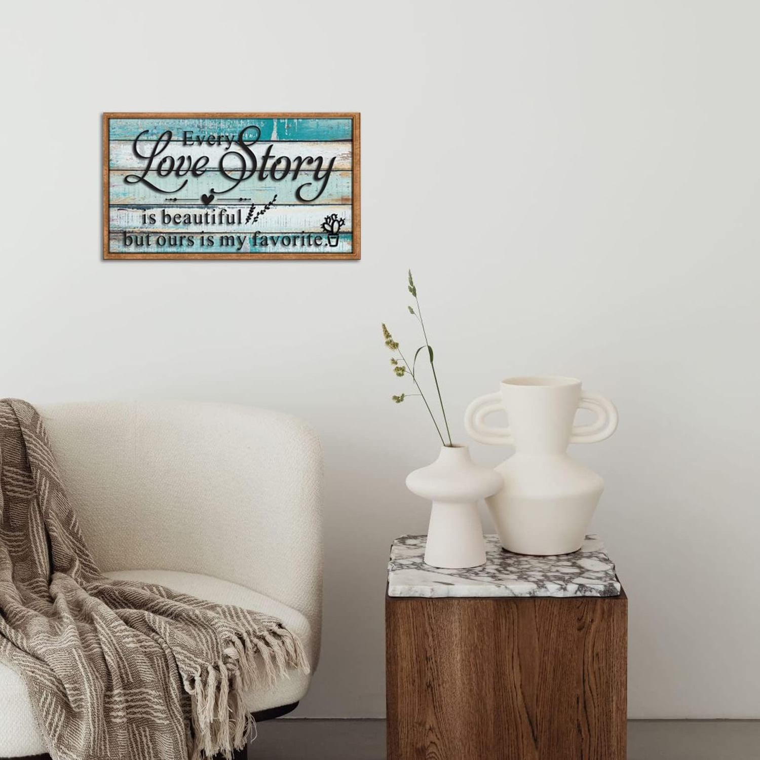 Teal Wall Art Bedroom Decor Love Story Signs Picture for Couples Wedding Rustic Farmhouse Sweet Quotes Saying Canvas Print