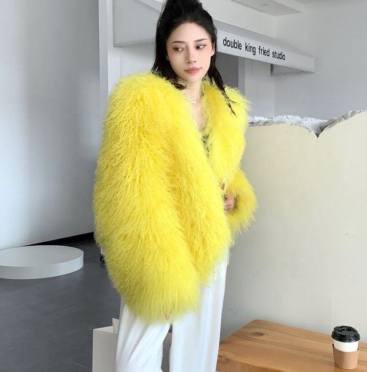 Wholesale High Quality Colorful Long Sleeves Women's Mongolian Sheep Fur Coats