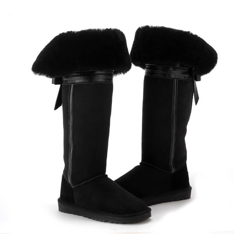 Casual Flat Real Sheepskin Snow Boots Thigh High Long Shes Women Wide Calf Western Over The Knee Boots