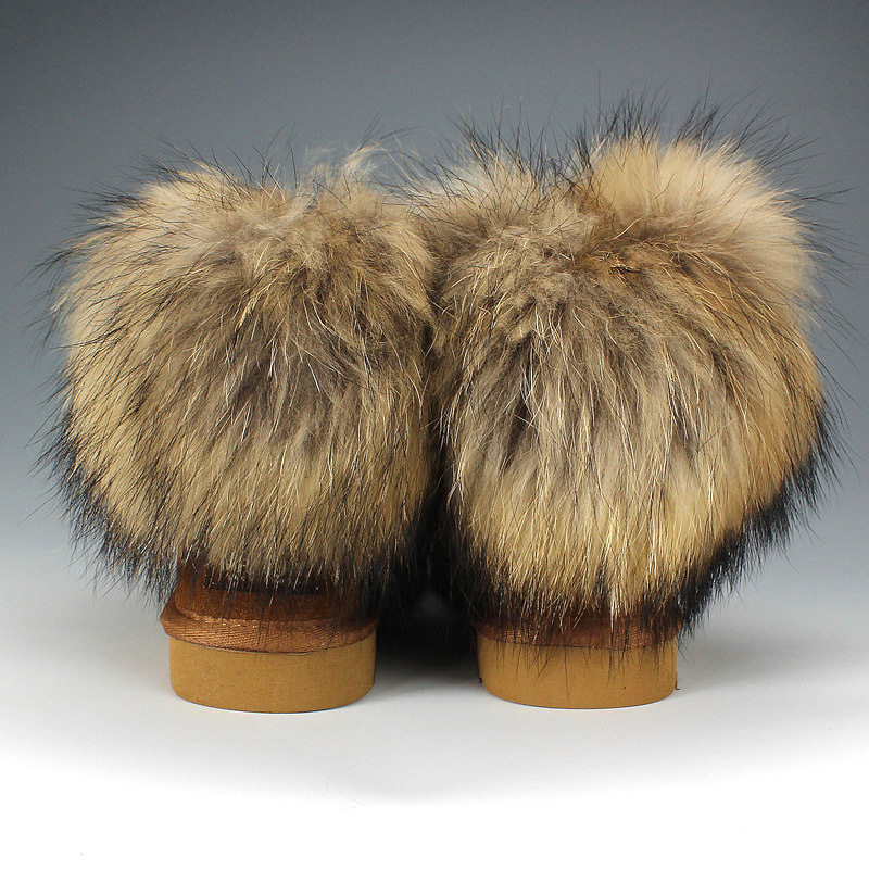 High Quality Warm Winter Snow Boots Woman Size US 12 Flat Heel Women Real Raccoon Fur Female Ankle Boots Winter Fur Boots