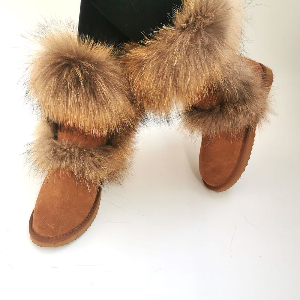 Racoon Fur Warm Boots Ladies Girls Womens 2020 Furry Raccoon Fox Real Fur Boots Snow Woman Winter Shoes