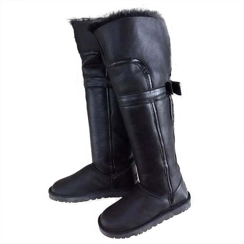 Casual Flat Real Sheepskin Snow Boots Thigh High Long Shes Women Wide Calf Western Over The Knee Boots