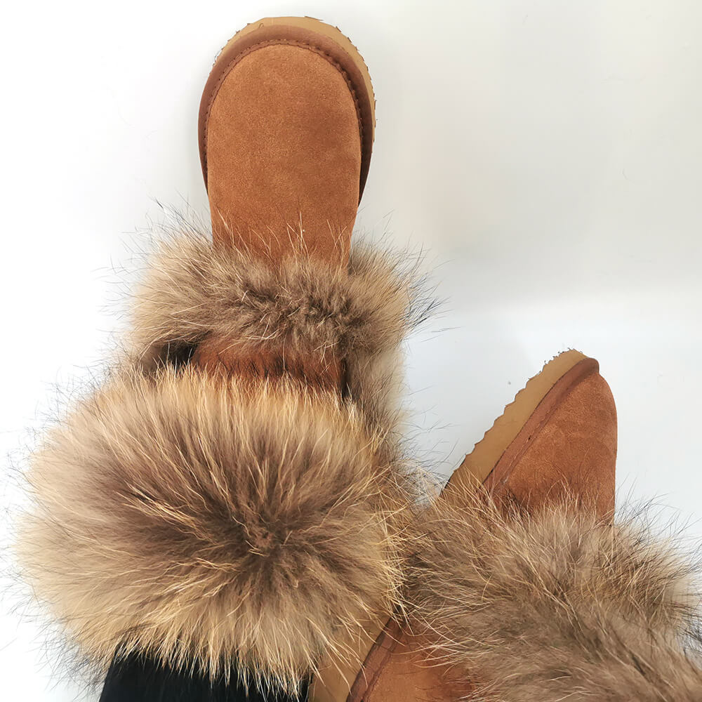 Racoon Fur Warm Boots Ladies Girls Womens 2020 Furry Raccoon Fox Real Fur Boots Snow Woman Winter Shoes