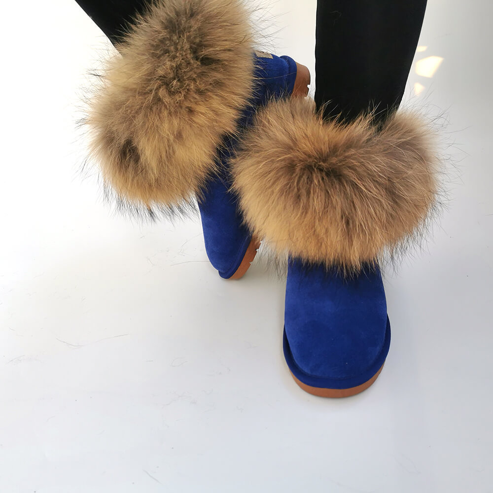 Genuine Leather Winter Shoes Real Raccoon Fur Trimming Snow Boots 2020 Men Woman Fall Winter Ankle Boots