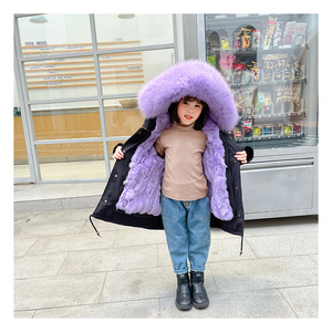 Girls Jacket Fur Parkas Trench Thick Warm Real Fox Fur Trimming Kids Parka Coat For Winter