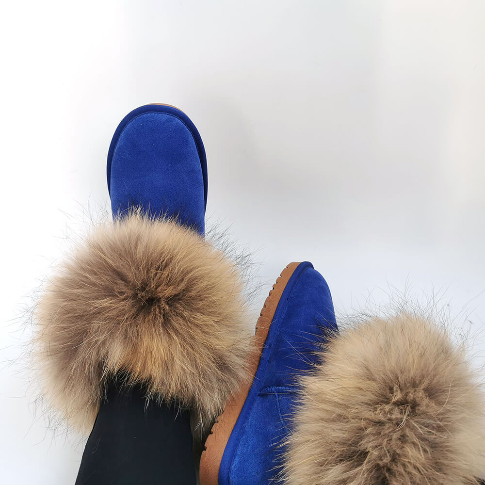 Genuine Leather Winter Shoes Real Raccoon Fur Trimming Snow Boots 2020 Men Woman Fall Winter Ankle Boots