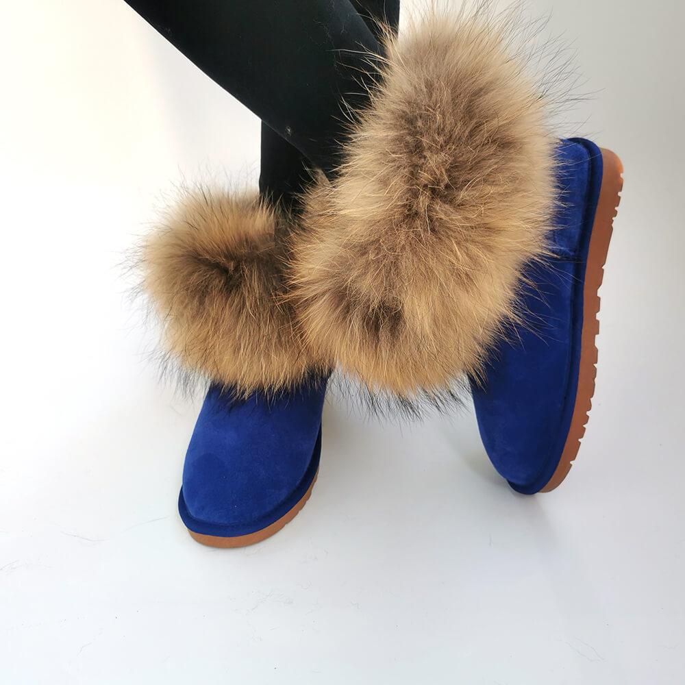 Genuine Leather Winter Shoes Real Raccoon Fur Trimming Snow Boots 2020 Men Woman Fall Winter Ankle Boots