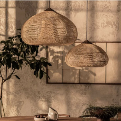 Vintage Pendant Light, Wood Rattan Light Fixture, Woven Rattan Lampshade Bamboo Lampshade Handmade