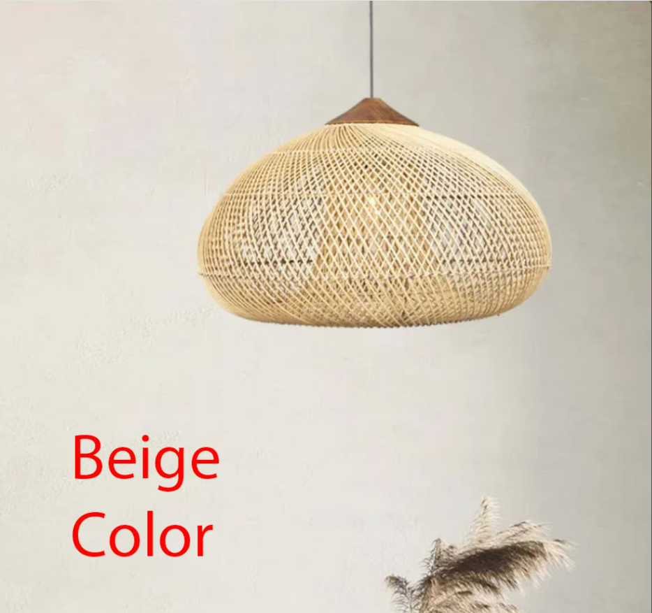 Vintage Pendant Light, Wood Rattan Light Fixture, Woven Rattan Lampshade Bamboo Lampshade Handmade