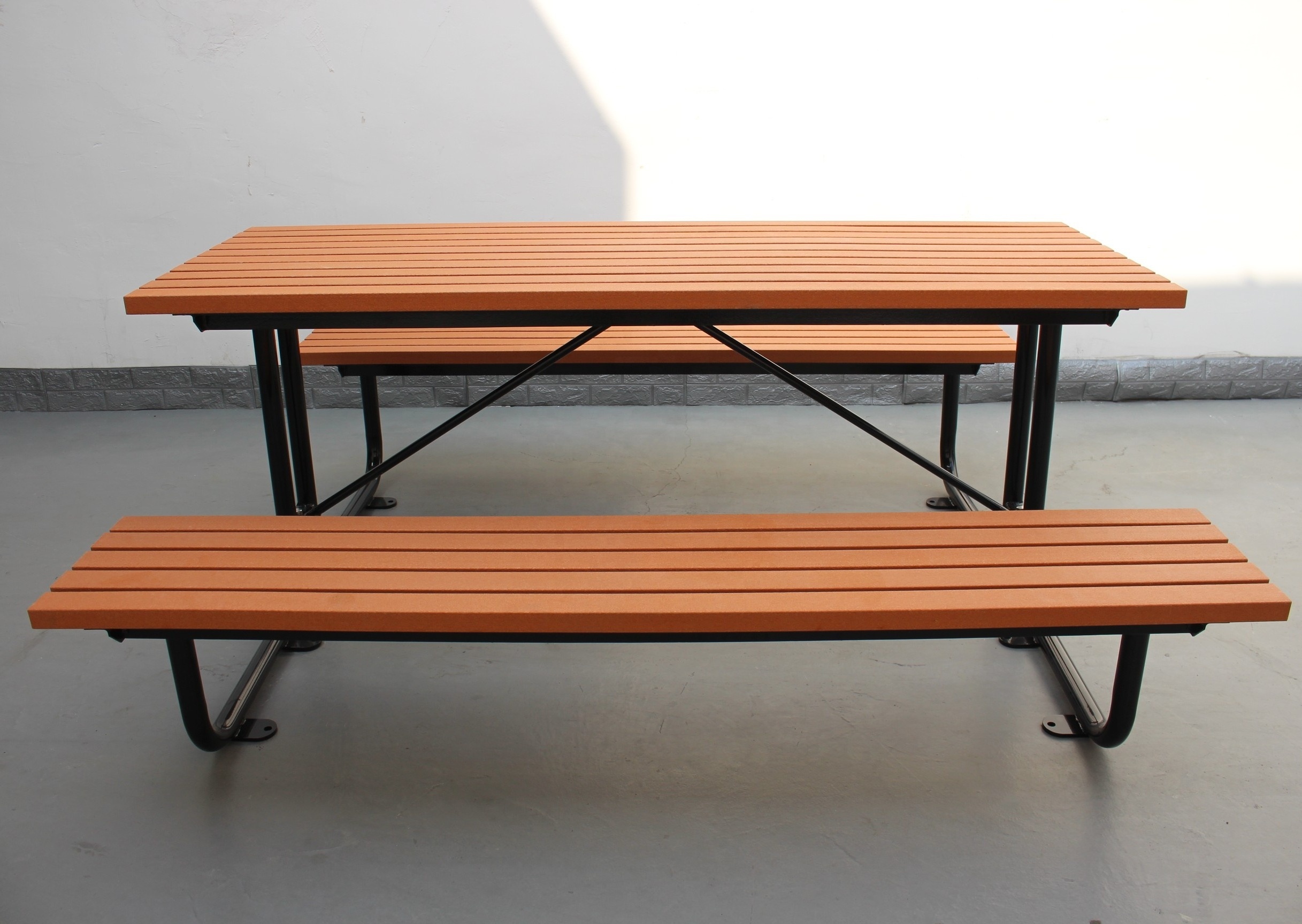 Steel and HDPE Recycle Plastic Wooden Park Table outdoor park picnic table 8 seats composite slat park bench garden table