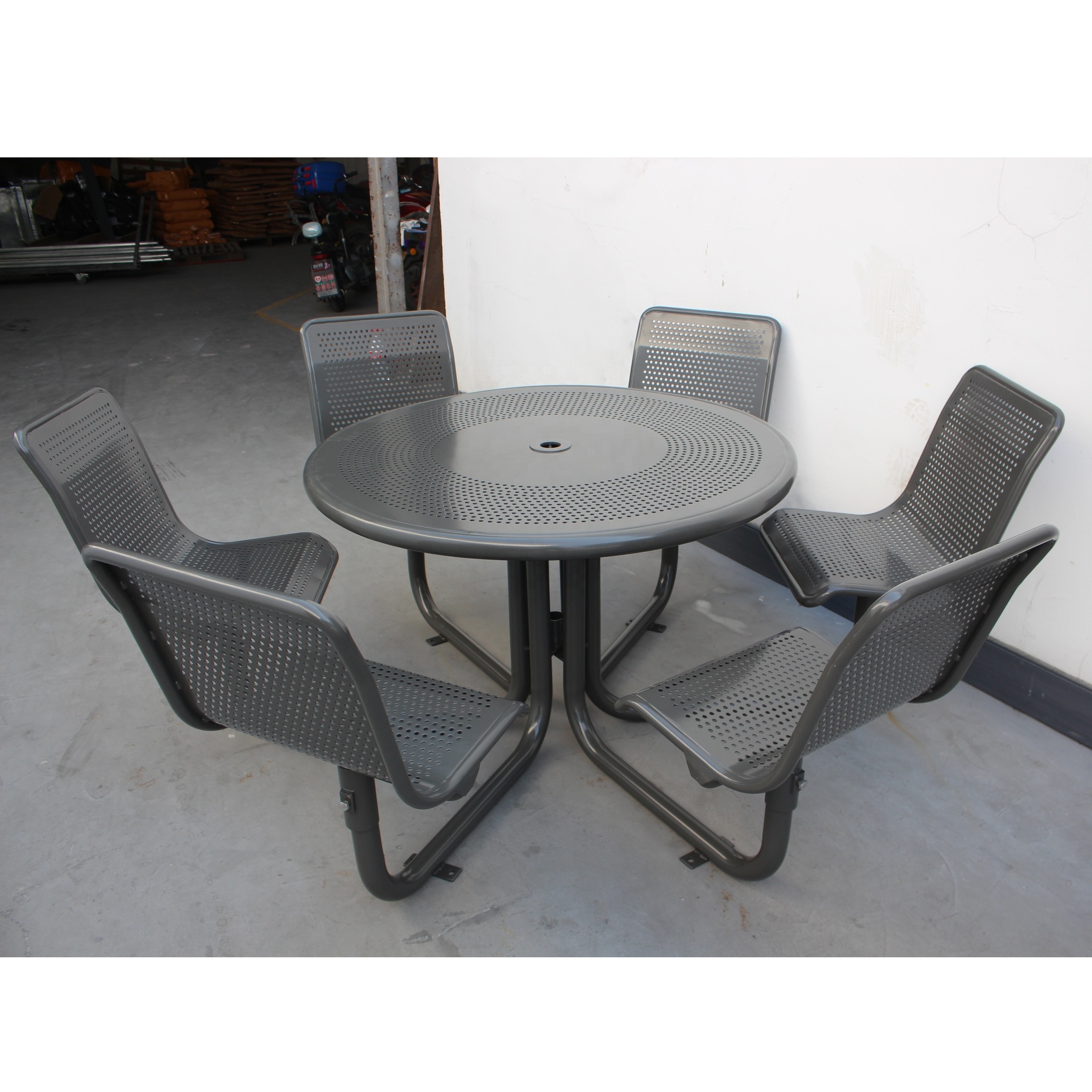 Gavin street furniture outdoor round garden tables and chairs metal iron table chairs garden with umbrella hole