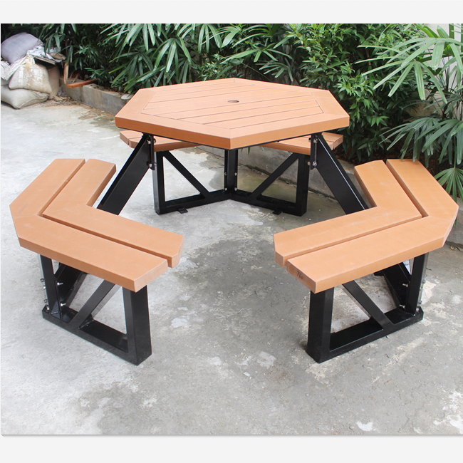 100% Recycled plastic wood garden table set,street and park table with benches camping table with umbrella hole