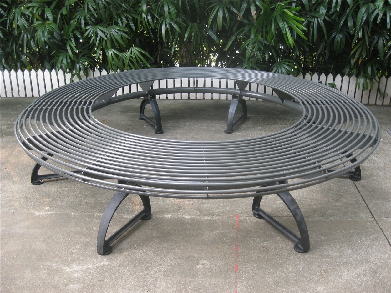 Backless metal cast iron round tree bench