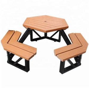 100% Recycled plastic wood garden table set,street and park table with benches camping table with umbrella hole