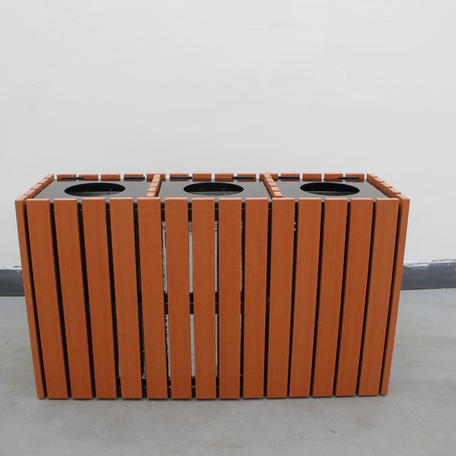 Outdoor Classified Large Garbage Bins Recycle Waste Bins Commercial Big Size Wooden Trash Triple dustbin Outside furniture China