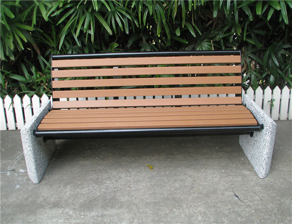 Stone wood bench with back stone garden bench