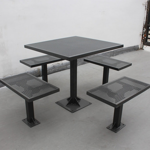 2022 New Gavin outdoor park street furniture metal commercial outdoor square table with umbrella hole steel iron park table set