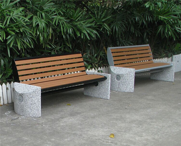 Stone wood bench with back stone garden bench