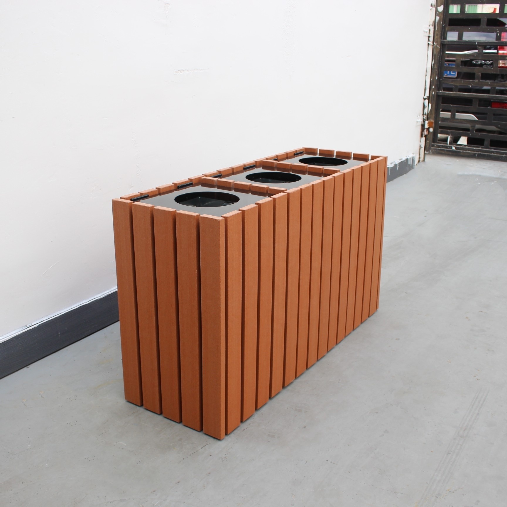 Outdoor Classified Large Garbage Bins Recycle Waste Bins Commercial Big Size Wooden Trash Triple dustbin Outside furniture China