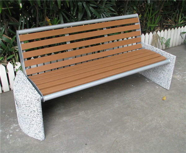 Stone wood bench with back stone garden bench