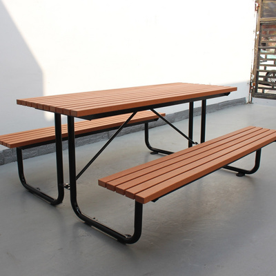 Steel and HDPE Recycle Plastic Wooden Park Table outdoor park picnic table 8 seats composite slat park bench garden table