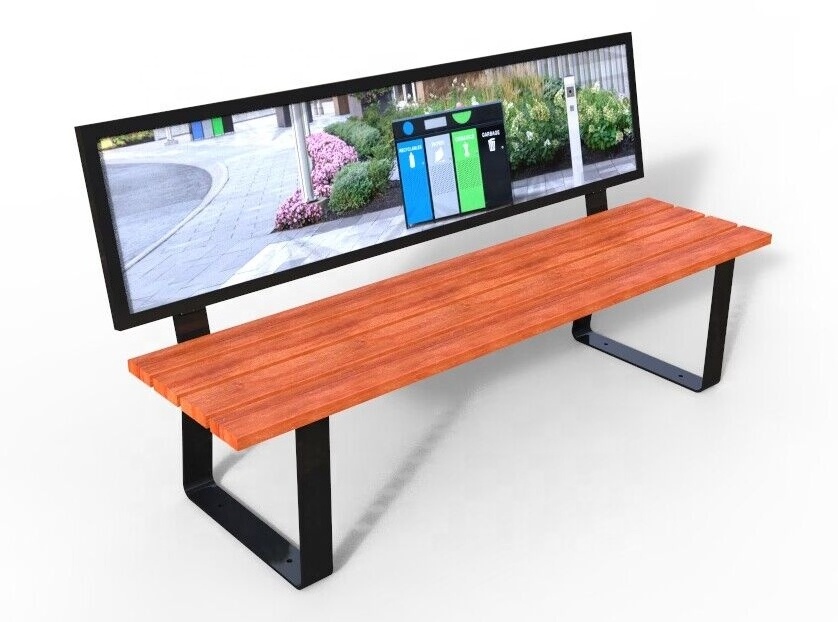 Out door wooden advertising bench outdoor park wpc wood ad bench seating outside garden waterproof bench chair