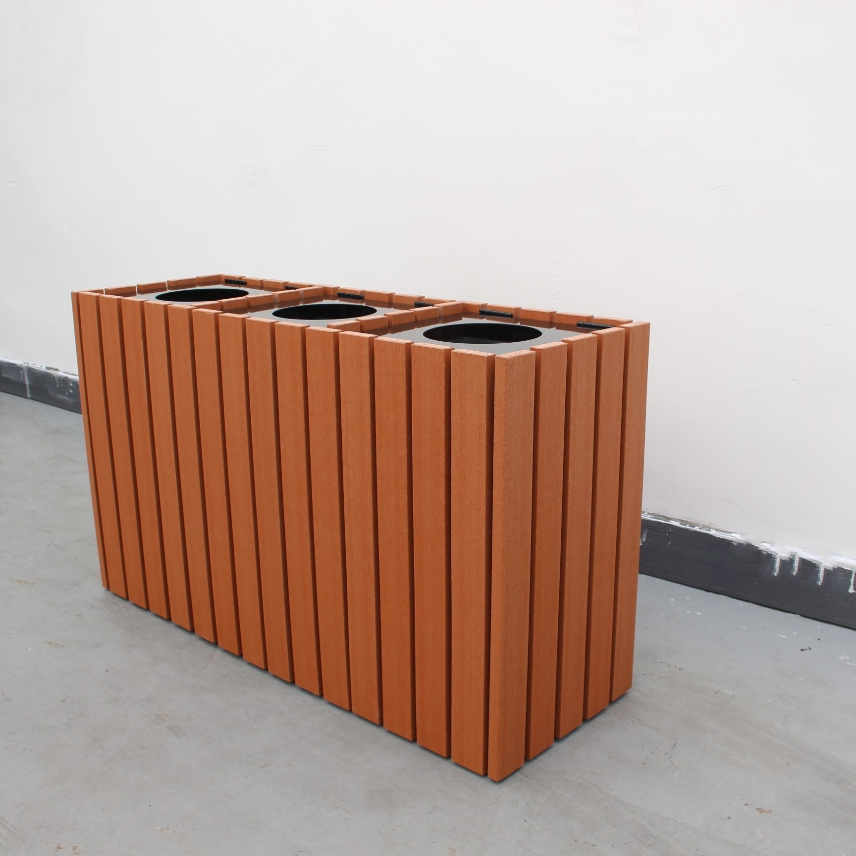 Outdoor Classified Large Garbage Bins Recycle Waste Bins Commercial Big Size Wooden Trash Triple dustbin Outside furniture China