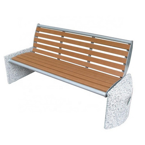 Stone wood bench with back stone garden bench